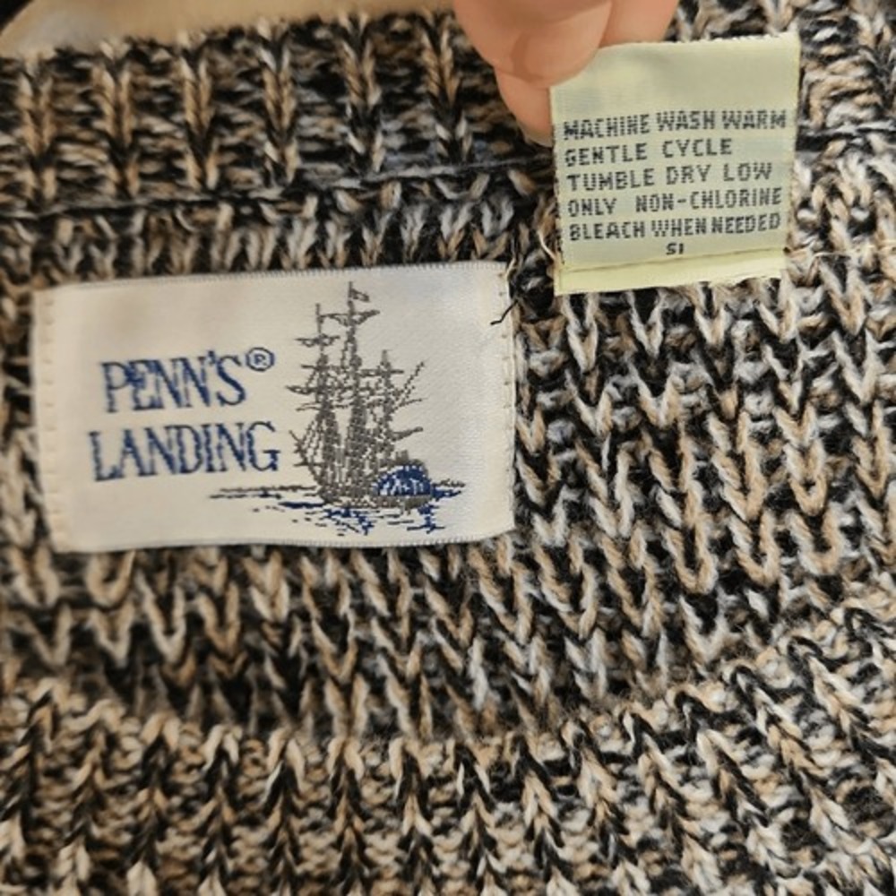 VTG Penn's Landing Women's Ribbed Knit Crewneck Pullover Sweater Black/Brown Lar - Picture 3 of 12